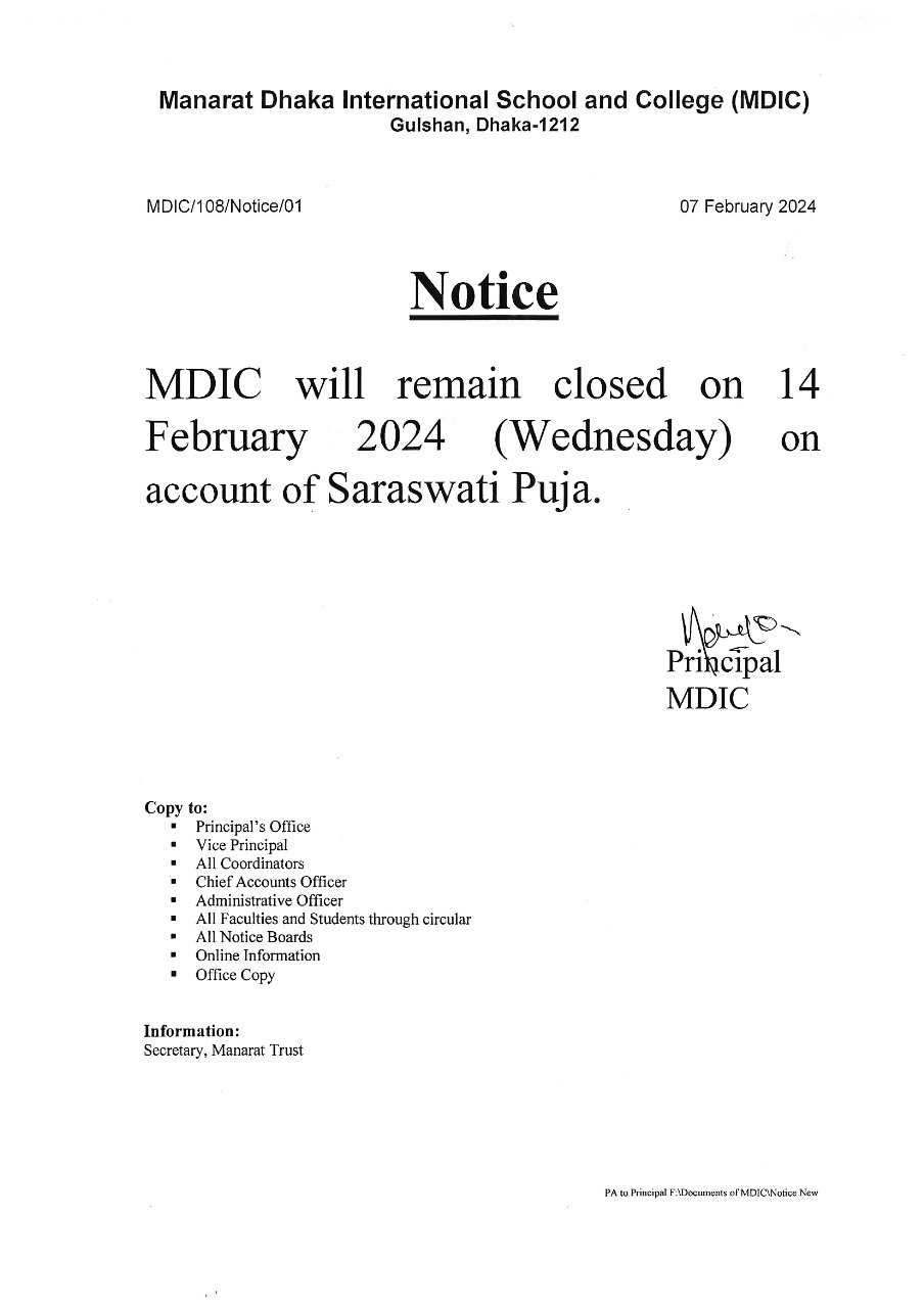 Notice for Saraswati Puja