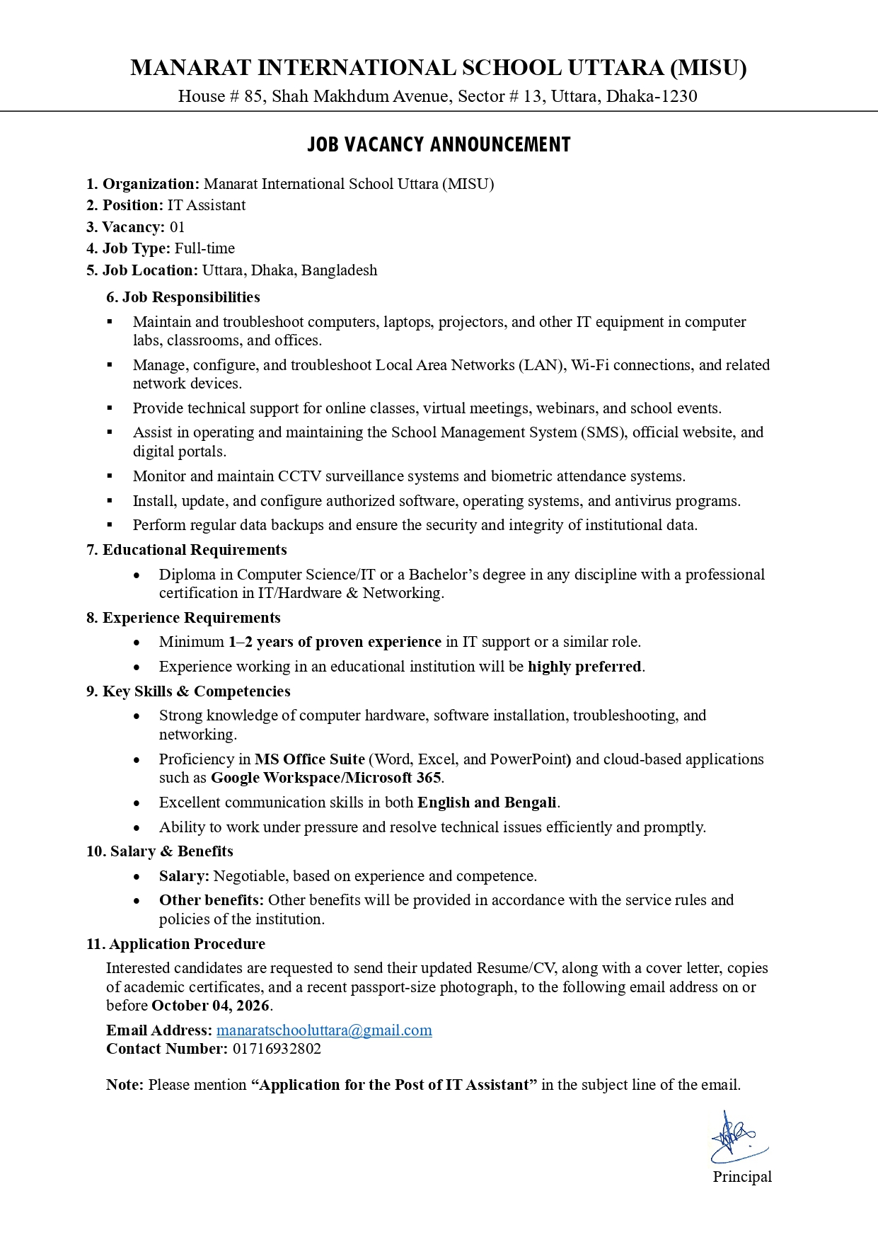 Advertisement for Job